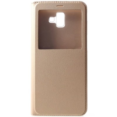 Samsung Galaxy J6+ 2018 (J610F) auksinis atverčiamas „View Window“ dėklas su langeliu / Priedai.lt