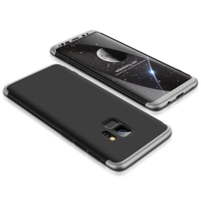 „Thin Fit 360“ plastikinis Samsung Galaxy S9 (G960F) juodas dėklas - nugarėlė sidabro spalvos apvadais / Priedai.lt