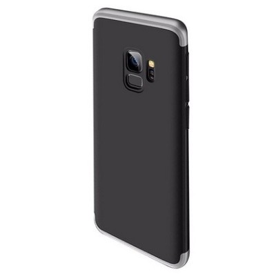 „Thin Fit 360“ plastikinis Samsung Galaxy S9 (G960F) juodas dėklas - nugarėlė sidabro spalvos apvadais / Priedai.lt
