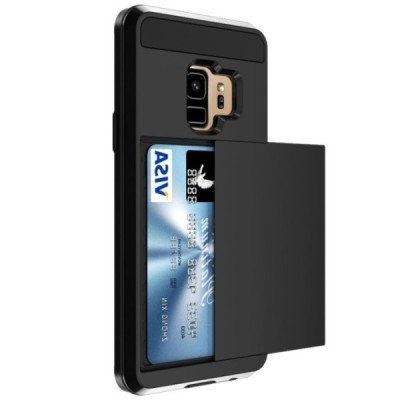 „Sliding“ Card Holder Samsung Galaxy S9 (G960) juodas kieto silikono dėklas / Priedai.lt