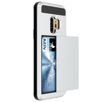 „Sliding“ Card Holder Samsung Galaxy S9 (G960) sidabrinis kieto silikono dėklas / Priedai.lt
