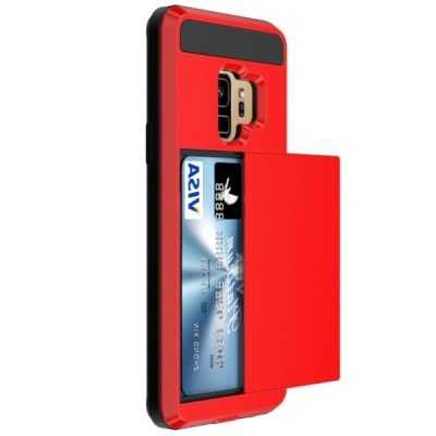 „Sliding“ Card Holder Samsung Galaxy S9 (G960) raudonas kieto silikono dėklas / Priedai.lt