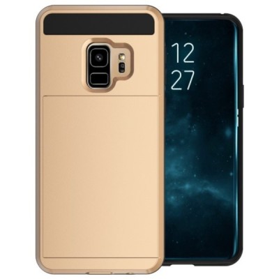 „Sliding“ Card Holder Samsung Galaxy S9 (G960) auksinis kieto silikono dėklas / Priedai.lt