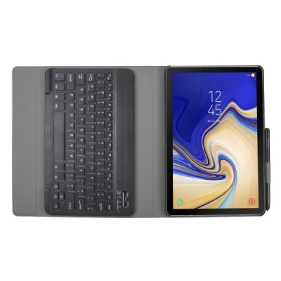 Samsung Galaxy Tab A 10.5 2018 (T590, T595) atverčiamas juodas odinis dėklas su bluetooth belaide klaviatūra / Priedai.lt