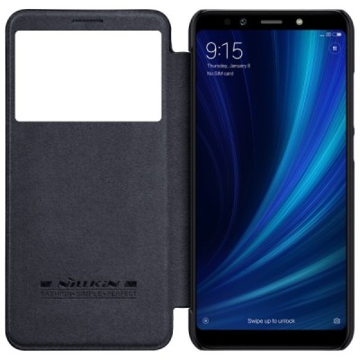 Prabangus „Nillkin“ Qin serijos juodas odinis atverčiamas Xiaomi Mi 6X (Xiaomi Mi A2) dėklas / Priedai.lt
