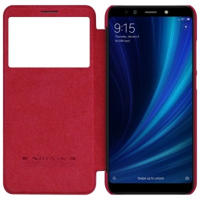 Prabangus „Nillkin“ Qin serijos raudonas odinis atverčiamas Xiaomi Mi 6X (Xiaomi Mi A2) dėklas / Priedai.lt