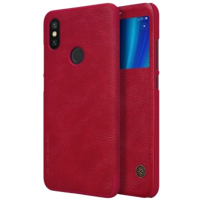 Prabangus „Nillkin“ Qin serijos raudonas odinis atverčiamas Xiaomi Mi 6X (Xiaomi Mi A2) dėklas / Priedai.lt
