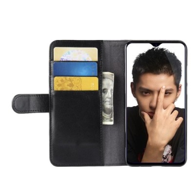 Huawei Honor 8X atverčiamas juodas odinis dėklas, knygutė - piniginė / Priedai.lt