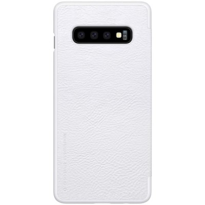 Prabangus „Nillkin“ Qin serijos baltas odinis atverčiamas Samsung Galaxy S10 (G973) dėklas / Priedai.lt