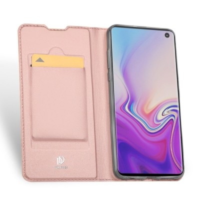 „Dux Ducis“ Skin serijos Samsung Galaxy S10 (G973) rožinis odinis atverčiamas dėklas / Priedai.lt