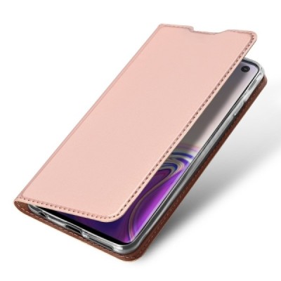 „Dux Ducis“ Skin serijos Samsung Galaxy S10 (G973) rožinis odinis atverčiamas dėklas / Priedai.lt
