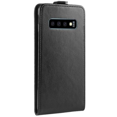 Samsung Galaxy S10 (G973) klasikinis vertikaliai atverčiamas juodas odinis dėklas / Priedai.lt