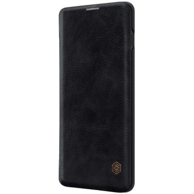 Prabangus „Nillkin“ Qin serijos juodas odinis atverčiamas Samsung Galaxy S10+ (G975) dėklas / Priedai.lt