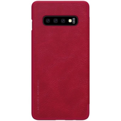 Prabangus „Nillkin“ Qin serijos raudonas odinis atverčiamas Samsung Galaxy S10+ (G975) dėklas / Priedai.lt