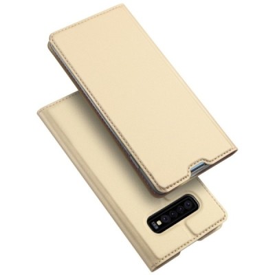 „Dux Ducis“ Skin serijos Samsung Galaxy S10+ (G975) auksinis odinis atverčiamas dėklas / Priedai.lt