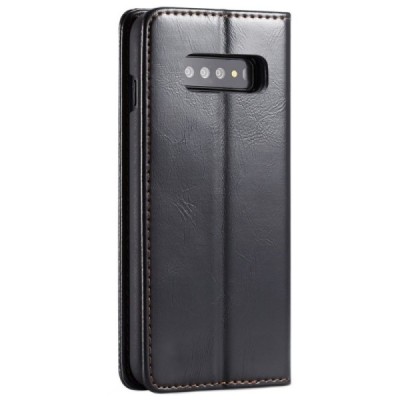 Samsung Galaxy S10+ (G975) „CaseMe“ solidus atverčiamas juodas odinis dėklas - knygutė / Priedai.lt