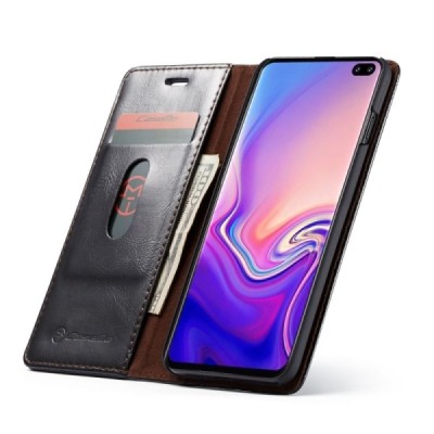 Samsung Galaxy S10+ (G975) „CaseMe“ solidus atverčiamas juodas odinis dėklas - knygutė / Priedai.lt
