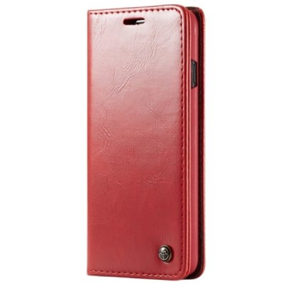 Samsung Galaxy S10+ (G975) „CaseMe“ solidus atverčiamas raudonas odinis dėklas - knygutė / Priedai.lt