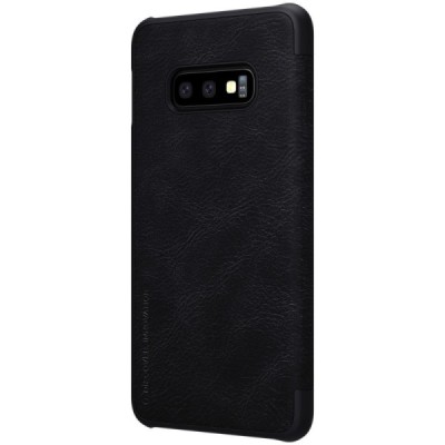 Prabangus „Nillkin“ Qin serijos juodas odinis atverčiamas Samsung Galaxy S10e (G970) dėklas / Priedai.lt