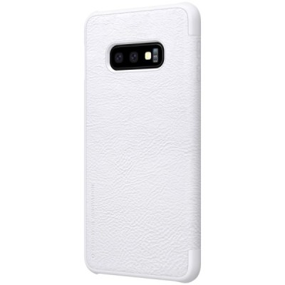 Prabangus „Nillkin“ Qin serijos baltas odinis atverčiamas Samsung Galaxy S10e (G970) dėklas / Priedai.lt