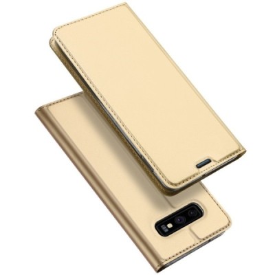 „Dux Ducis“ Skin serijos Samsung Galaxy S10e (G970) auksinis odinis atverčiamas dėklas / Priedai.lt