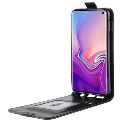 Samsung Galaxy S10e (G970) klasikinis vertikaliai atverčiamas juodas odinis dėklas / Priedai.lt
