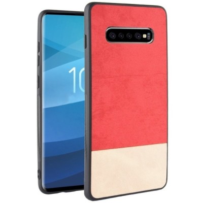 „Bi-Color“ Splicing Samsung Galaxy S10+ (G975) smėlio spalvos, raudonas odinis dėklas / Priedai.lt