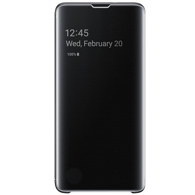 Samsung Galaxy S10 (G973) originalus Clear View Standing Cover atverčiamas juodas dėklas  / Priedai.lt