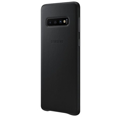 Samsung Galaxy S10 (G973) Leather Cover juodas odinis dėklas / Priedai.lt