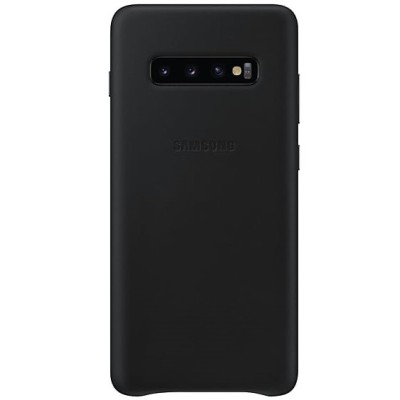 Samsung Galaxy S10+ (G975) Leather Cover juodas odinis dėklas / Priedai.lt