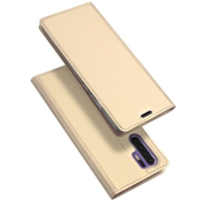„Dux Ducis“ Skin serijos Huawei P30 Pro auksinis odinis atverčiamas dėklas / Priedai.lt