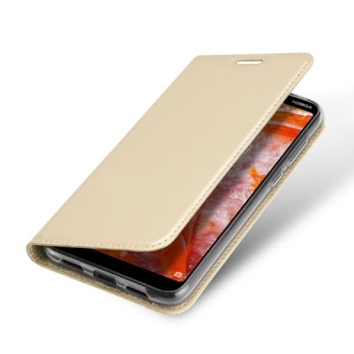 „Dux Ducis“ Skin serijos Nokia 3.1 Plus (2018) auksinis odinis atverčiamas dėklas / Priedai.lt
