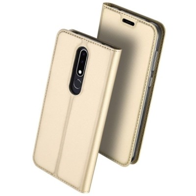 „Dux Ducis“ Skin serijos Nokia 3.1 Plus (2018) auksinis odinis atverčiamas dėklas / Priedai.lt