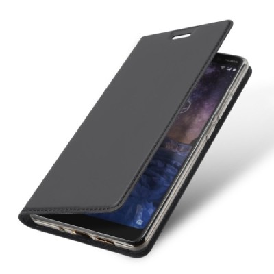 „Dux Ducis“ Skin serijos Nokia 7 Plus juodas odinis atverčiamas dėklas / Priedai.lt