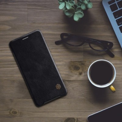 Prabangus „Nillkin“ Qin serijos juodas odinis atverčiamas Sony Xperia XZ2 Compact dėklas - knygutė / Priedai.lt