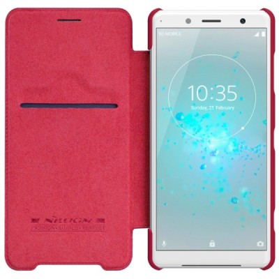 Prabangus „Nillkin“ Qin serijos raudonas odinis atverčiamas Sony Xperia XZ2 Compact dėklas - knygutė / Priedai.lt