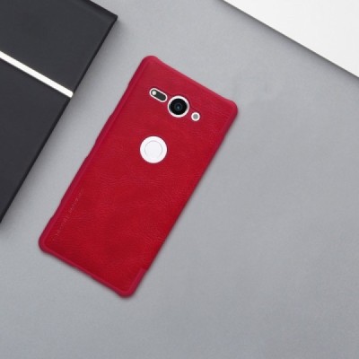 Prabangus „Nillkin“ Qin serijos raudonas odinis atverčiamas Sony Xperia XZ2 Compact dėklas - knygutė / Priedai.lt