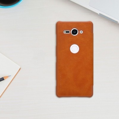 Prabangus „Nillkin“ Qin serijos rudas odinis atverčiamas Sony Xperia XZ2 Compact dėklas - knygutė / Priedai.lt