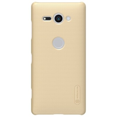Nillkin Frosted Shield Sony Xperia XZ2 Compact auksinis plastikinis dėklas + apsauginė ekrano plėvelė / Priedai.lt