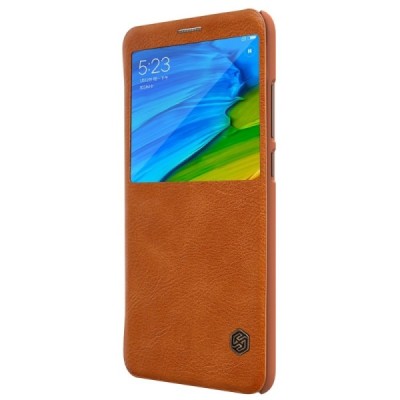 Prabangus „Nillkin“ Qin serijos rudas odinis atverčiamas Xiaomi Redmi Note 5 2018 (Redmi Note 5 Pro) dėklas - knygutė / Priedai.