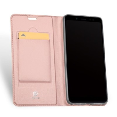 „Dux Ducis“ Skin serijos Xiaomi Redmi Note 5 2018 (Redmi Note 5 Pro) rožinis odinis atverčiamas dėklas / Priedai.lt