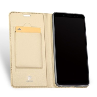 „Dux Ducis“ Skin serijos Xiaomi Redmi Note 5 2018 (Redmi Note 5 Pro) auksinis odinis atverčiamas dėklas / Priedai.lt