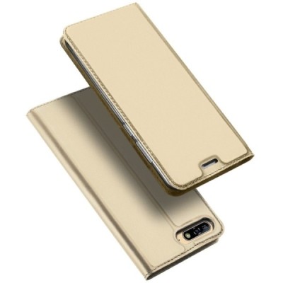 „Dux Ducis“ Skin serijos Huawei Y6 2018 (Honor 7A) auksinis odinis atverčiamas dėklas / Priedai.lt