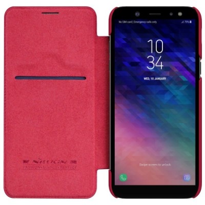 Prabangus „Nillkin“ Qin serijos raudonas odinis atverčiamas Samsung Galaxy A6+ 2018 (A605F) dėklas - knygutė / Priedai.lt