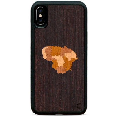 Apple iPhone X (iPhone Xs) „Crafted Cover“ Lietuva natūralaus medžio dėklas (tamsus medis) / Priedai.lt