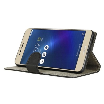 Asus Zenfone 3 Max (ZC553KL) „Crazy Horse“ atverčiamas juodas odinis dėklas - piniginė / Priedai.lt