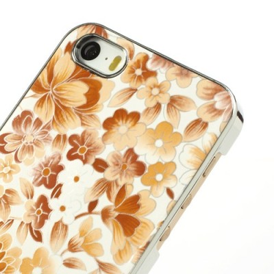 Oranžinis, vasariškas plastikinis Apple iPhone SE (5, 5s) dėklas išmargintas gėlėmis / Priedai.lt