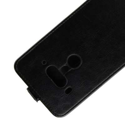 HTC U12 Plus klasikinis vertikaliai atverčiamas juodas odinis dėklas / Priedai.lt