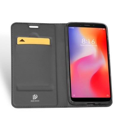 „Dux Ducis“ Skin serijos Xiaomi Redmi 6 juodas odinis atverčiamas dėklas / Priedai.lt
