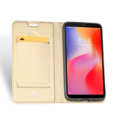 „Dux Ducis“ Skin serijos Xiaomi Redmi 6 auksinis odinis atverčiamas dėklas / Priedai.lt